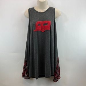 Judith March Anthropologie Womens Sz S Grey Ribbed Red Plaid Camper Tank Top